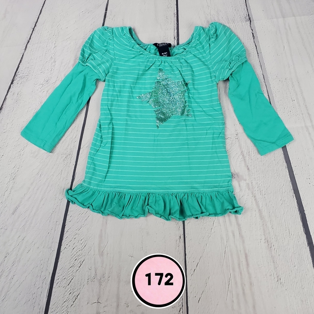Chaps 4T Green Stripe Ruffle Dress – Long Sleeve Girls Outfit